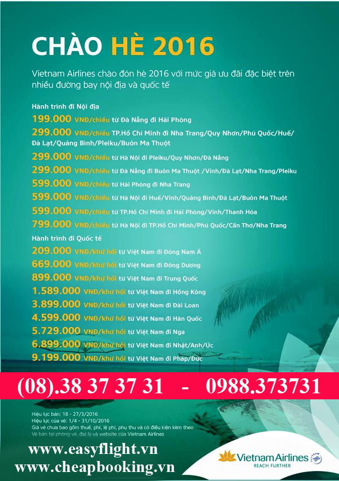 HOT HOT HOT ! Vietnam Airlines “Chào hè 2016” chỉ từ 199.000VNĐ